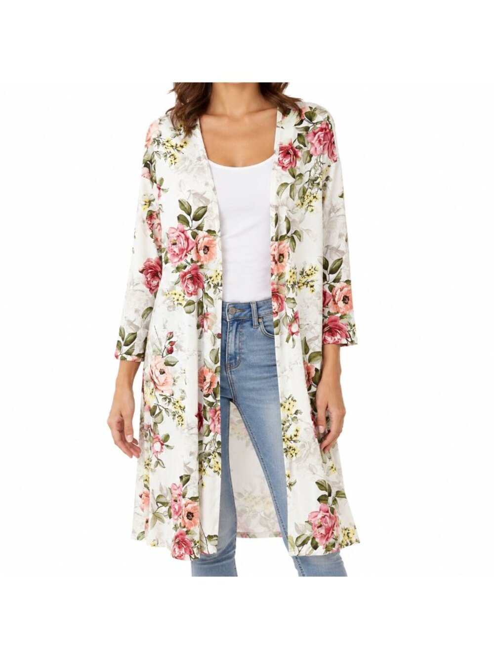 NEW Ivory Floral Duster Cardigan Lightweight - Small